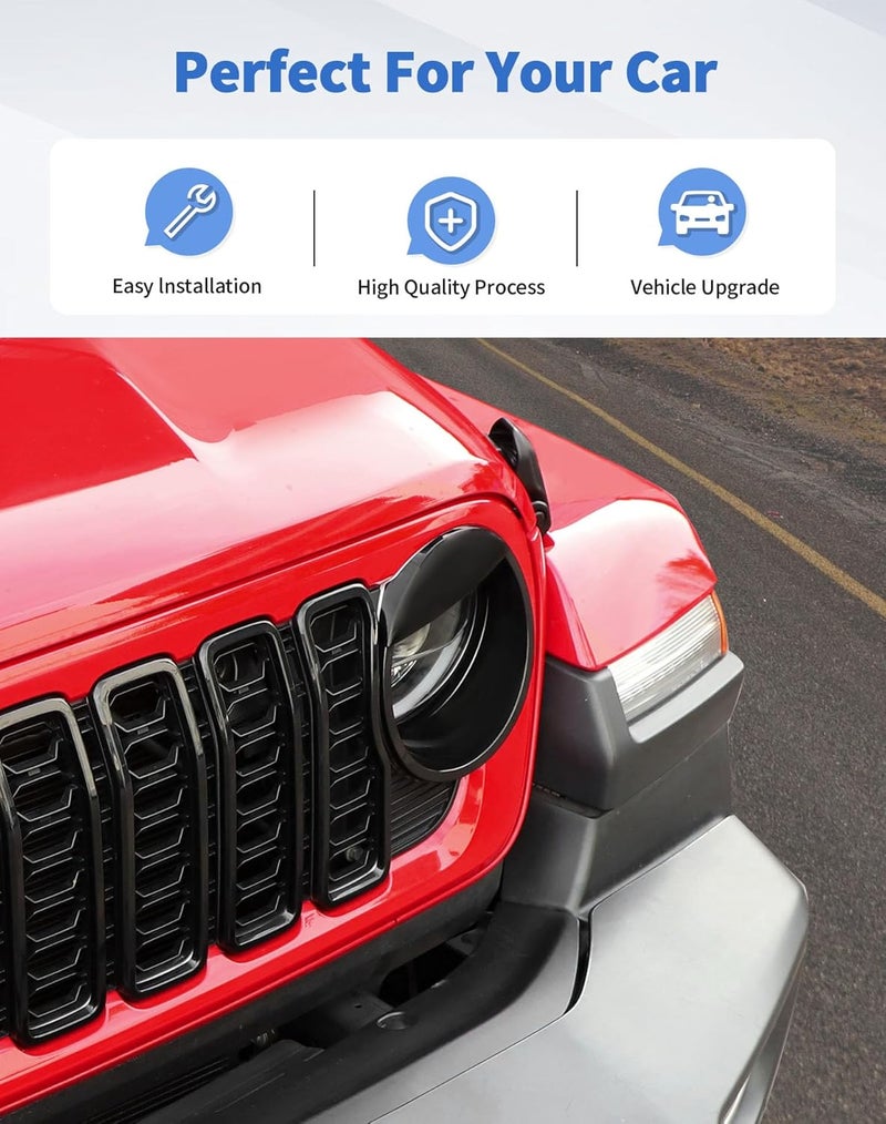 DSWSQ Angry Eyes Headlight Trim Cover & Front Grille Inserts Guard Cover Fit for 2024 + Jeep Wrangler JL Gladiator JT - Image 3